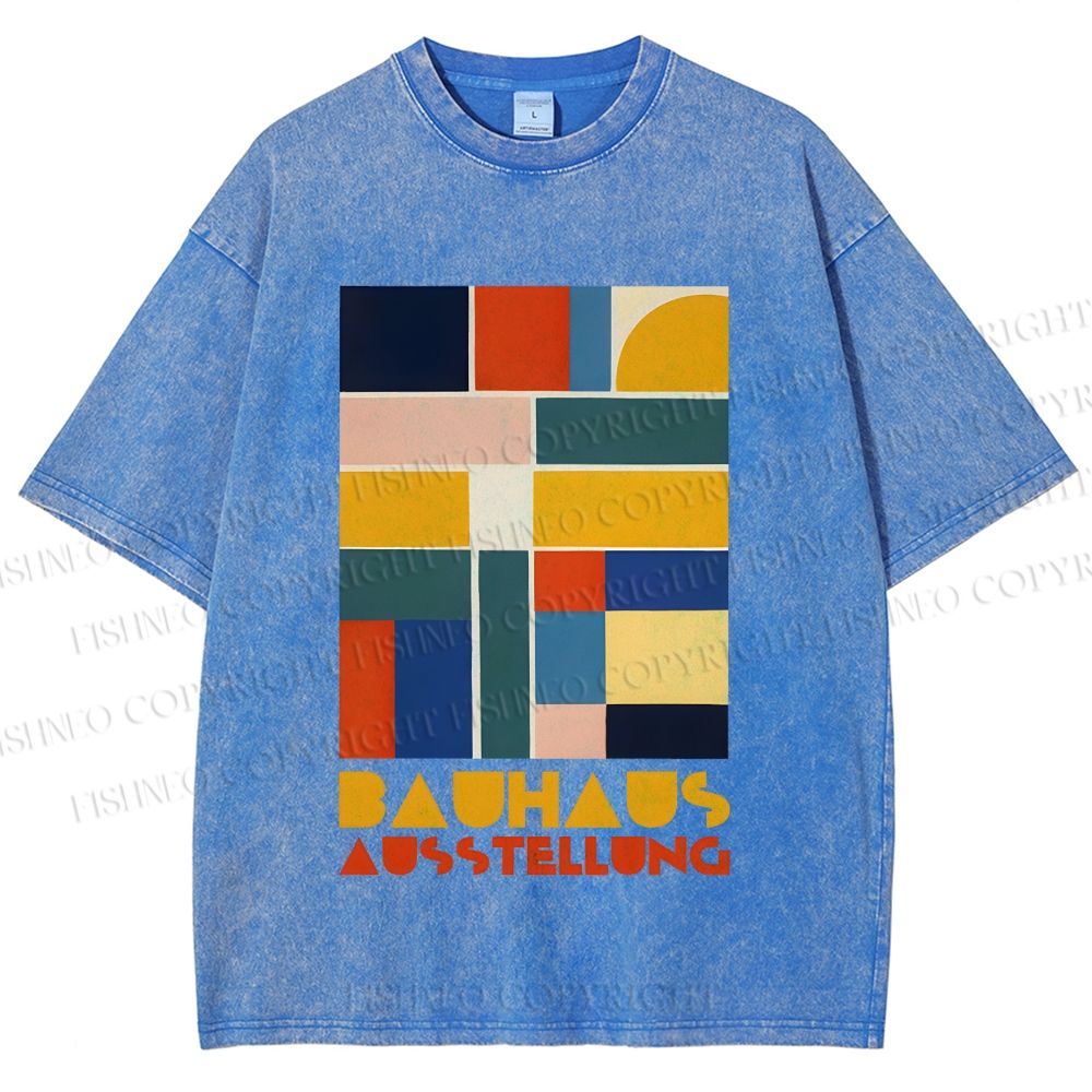 Unisex Bauhaus Geometric Color Blocks Printed Washed Tee