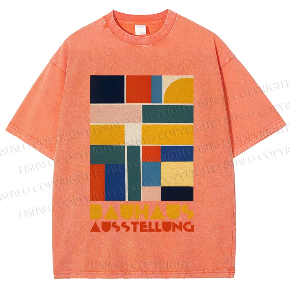 Unisex Bauhaus Geometric Color Blocks Printed Washed Tee