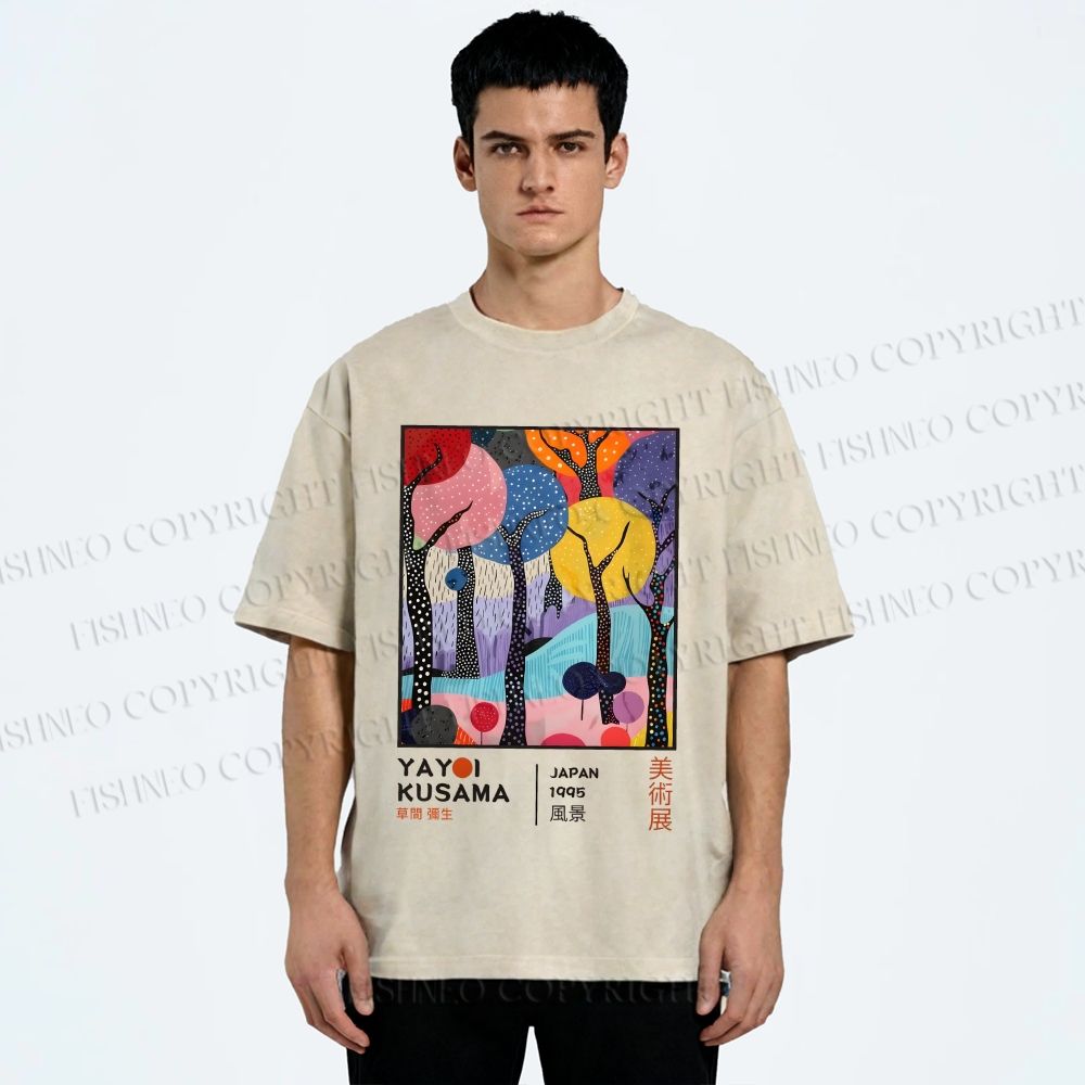 Unisex Yayoi Kusama Trees Printed Washed Tee