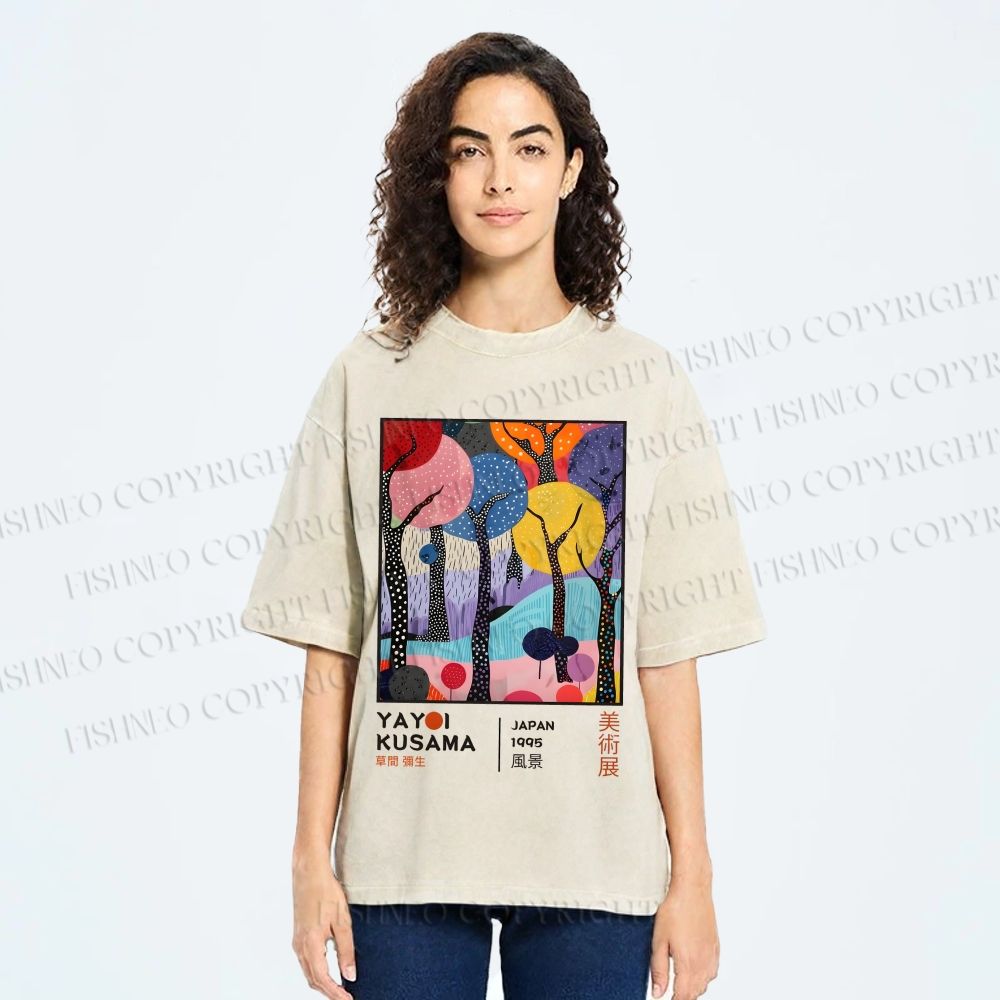 Unisex Yayoi Kusama Trees Printed Washed Tee