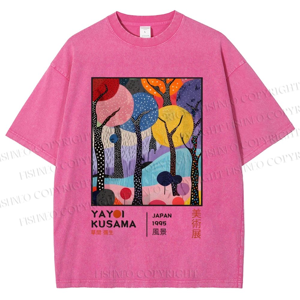 Unisex Yayoi Kusama Trees Printed Washed Tee