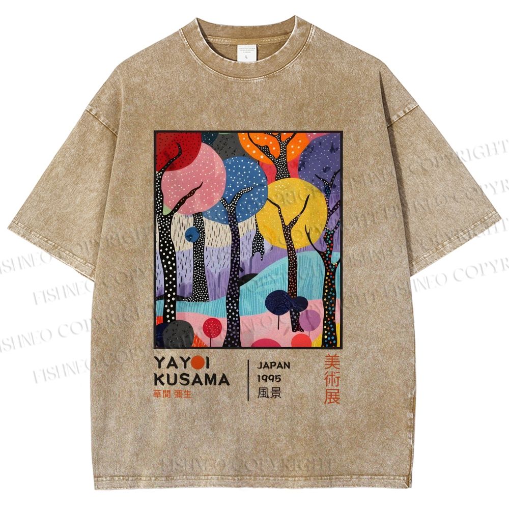 Unisex Yayoi Kusama Trees Printed Washed Tee
