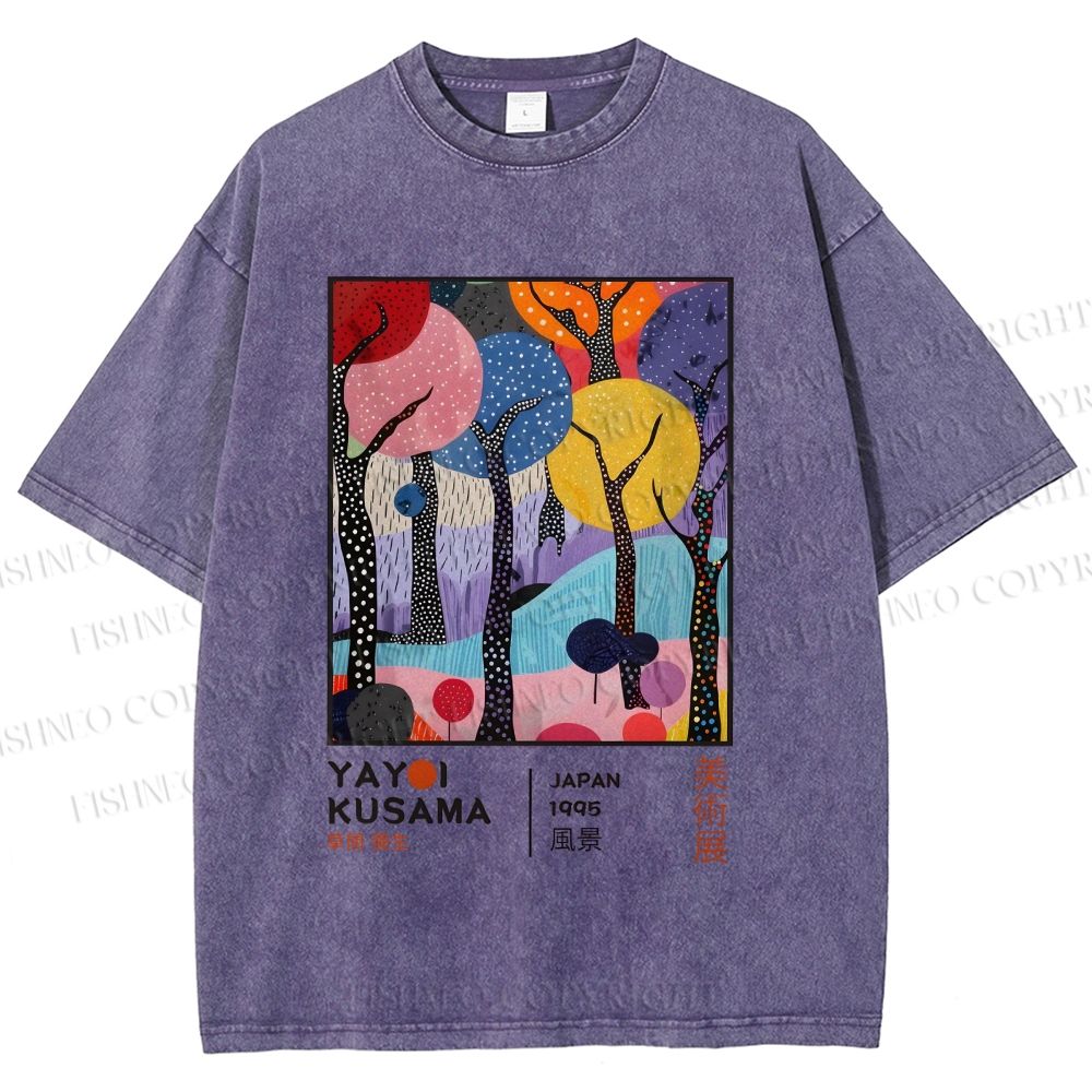 Unisex Yayoi Kusama Trees Printed Washed Tee