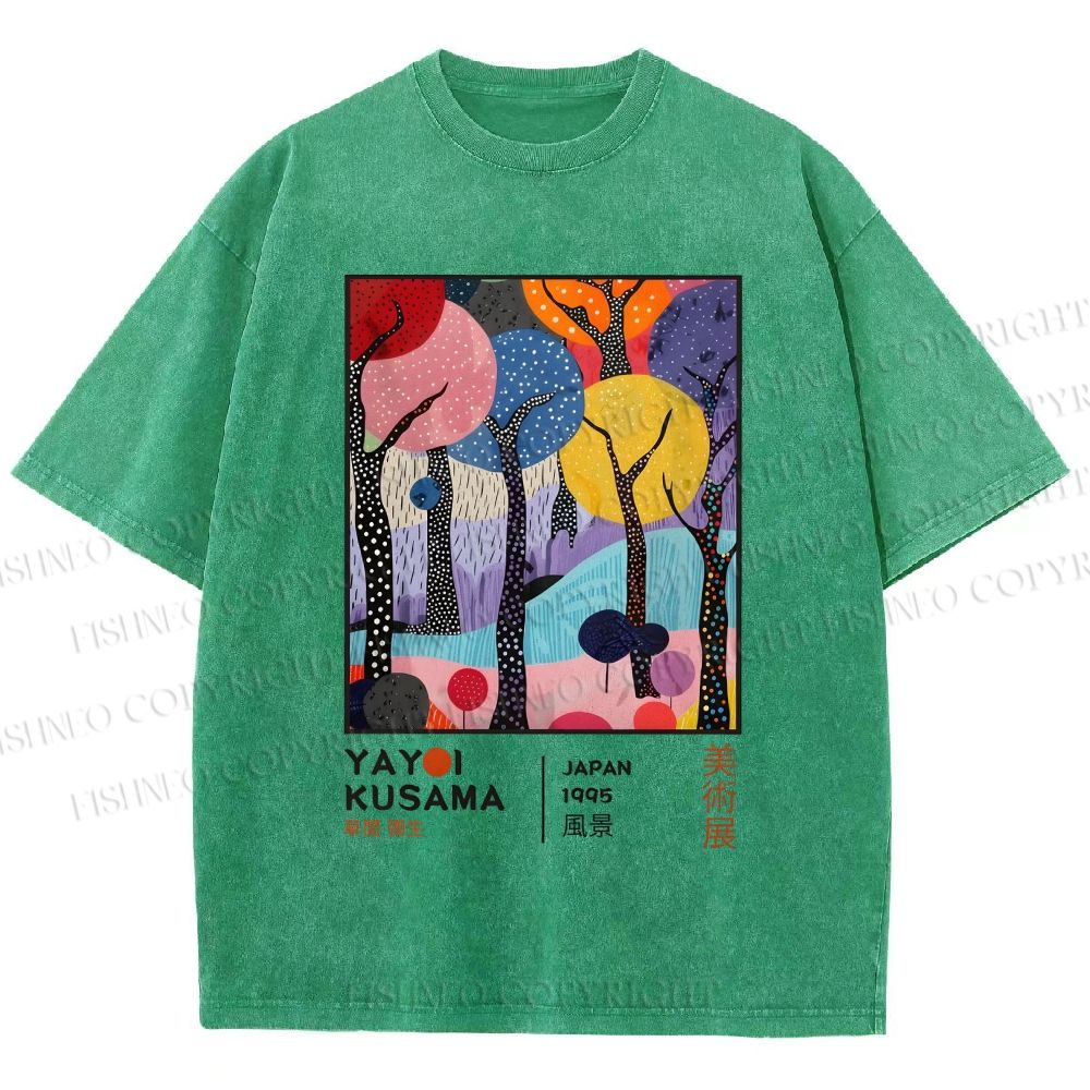 Unisex Yayoi Kusama Trees Printed Washed Tee