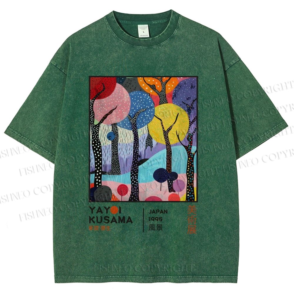Unisex Yayoi Kusama Trees Printed Washed Tee