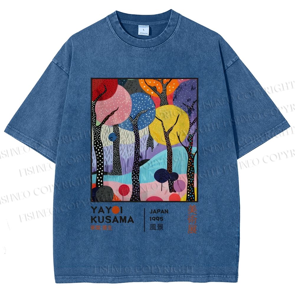 Unisex Yayoi Kusama Trees Printed Washed Tee