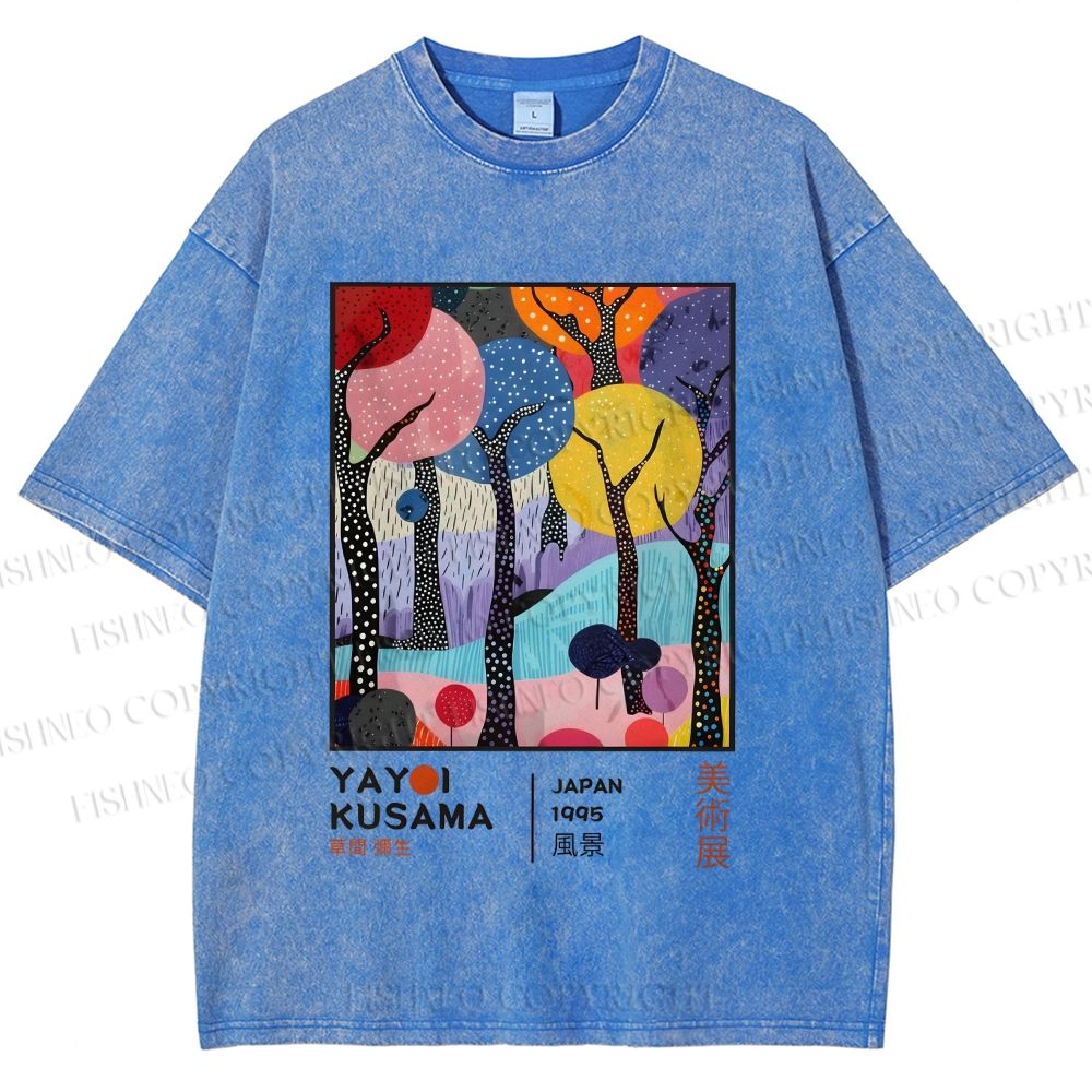 Unisex Yayoi Kusama Trees Printed Washed Tee