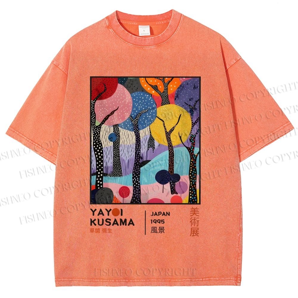 Unisex Yayoi Kusama Trees Printed Washed Tee