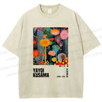 Unisex Yayoi Kusama Flowers Printed Washed Tee