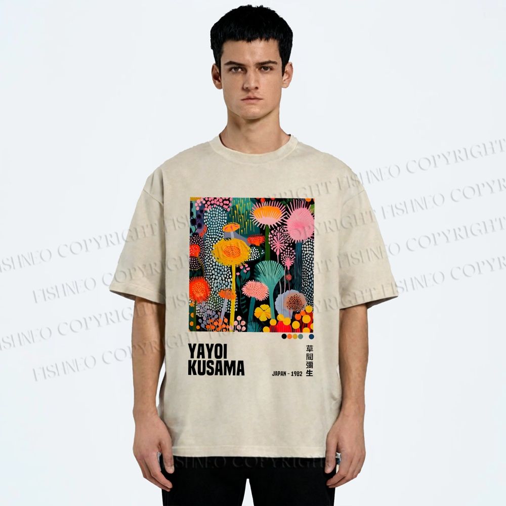 Unisex Yayoi Kusama Flowers Printed Washed Tee