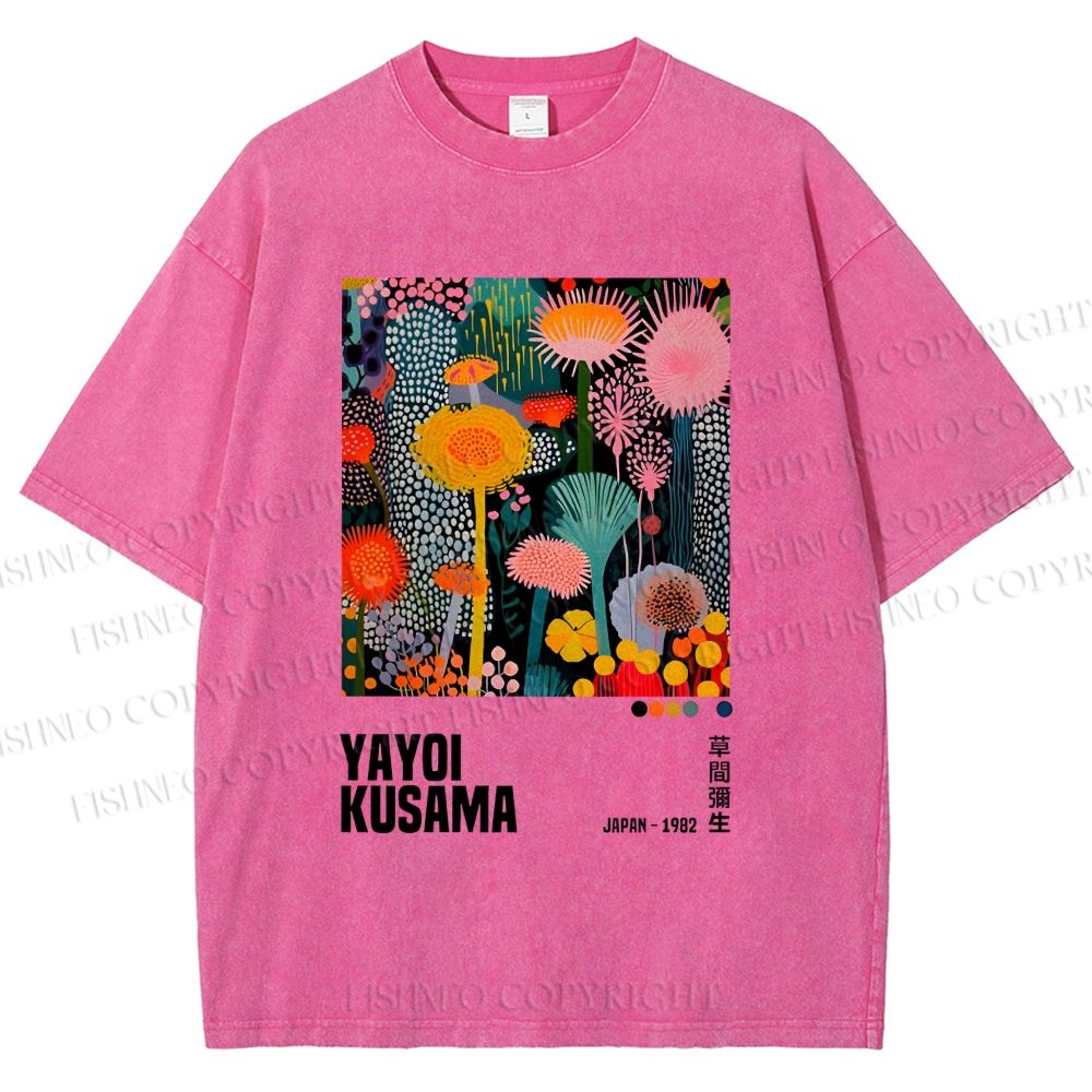 Unisex Yayoi Kusama Flowers Printed Washed Tee