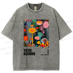 Unisex Yayoi Kusama Flowers Printed Washed Tee