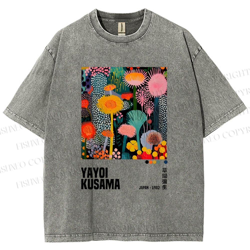 Unisex Yayoi Kusama Flowers Printed Washed Tee