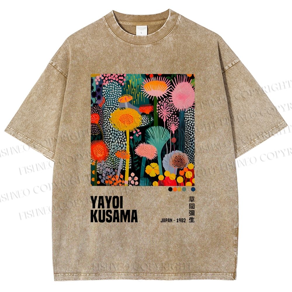 Unisex Yayoi Kusama Flowers Printed Washed Tee