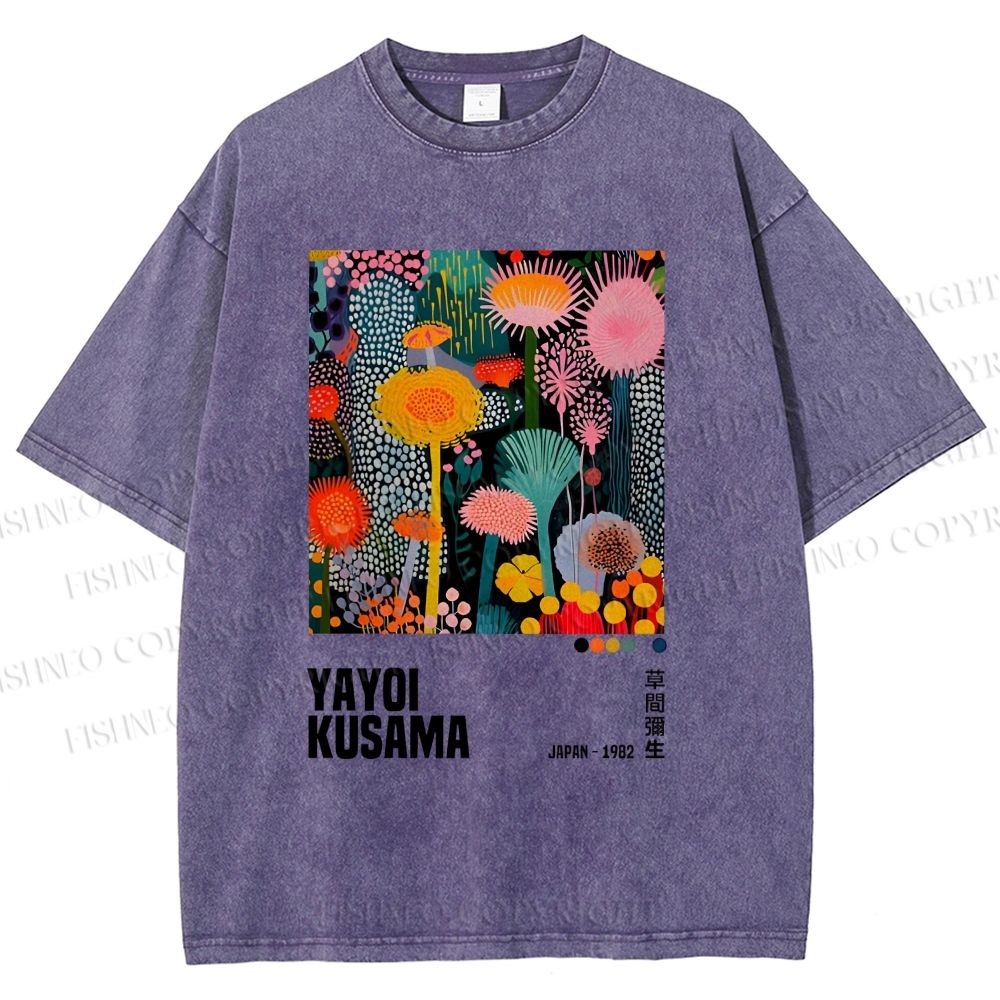 Unisex Yayoi Kusama Flowers Printed Washed Tee
