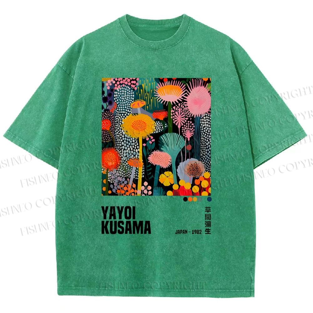 Unisex Yayoi Kusama Flowers Printed Washed Tee