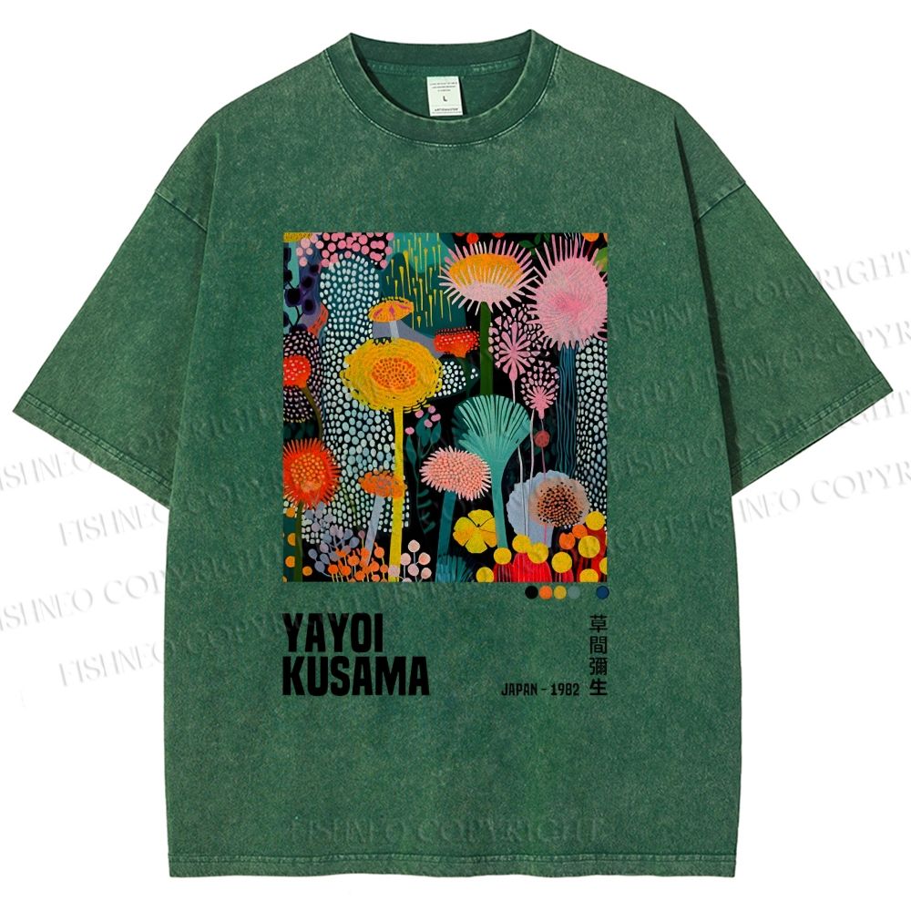 Unisex Yayoi Kusama Flowers Printed Washed Tee