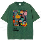 Unisex Yayoi Kusama Flowers Printed Washed Tee