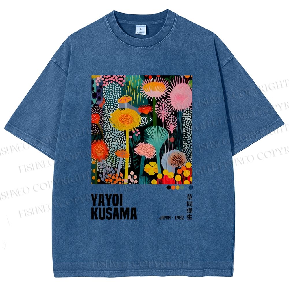 Unisex Yayoi Kusama Flowers Printed Washed Tee