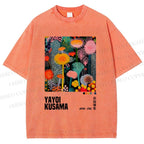 Unisex Yayoi Kusama Flowers Printed Washed Tee