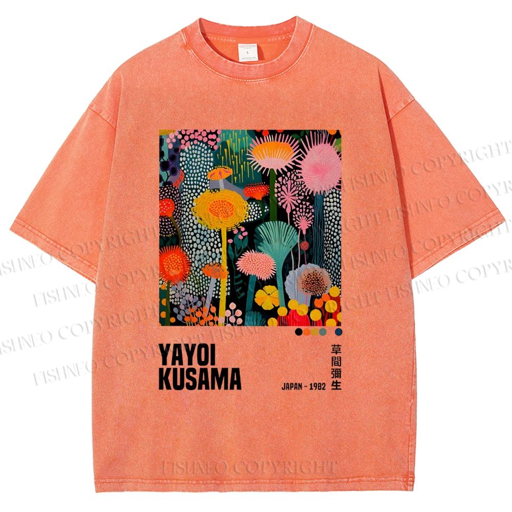 Unisex Yayoi Kusama Flowers Printed Washed Tee