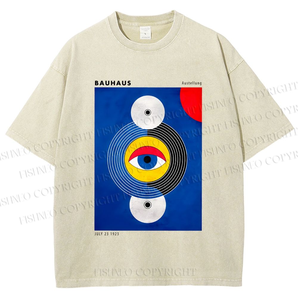 Unisex Bauhaus Geometric Eyes Printed Washed Tee