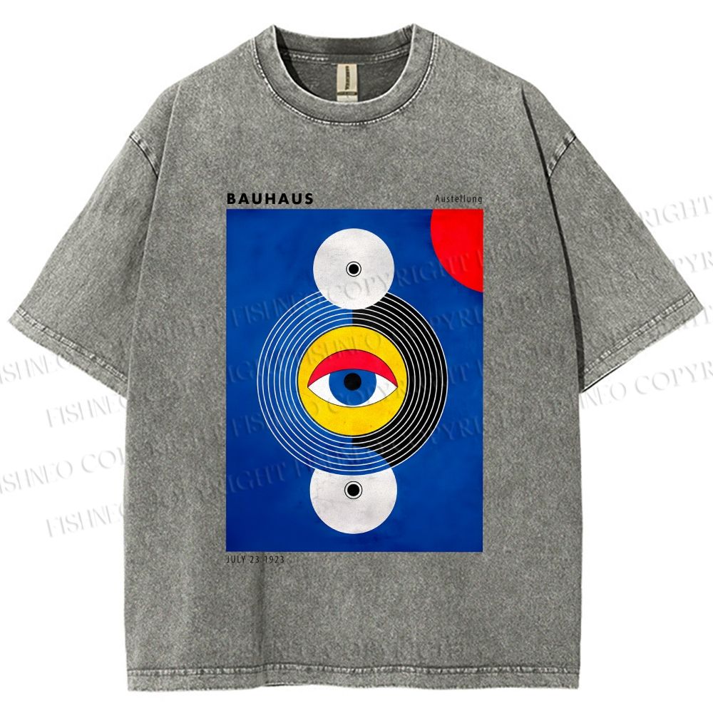 Unisex Bauhaus Geometric Eyes Printed Washed Tee