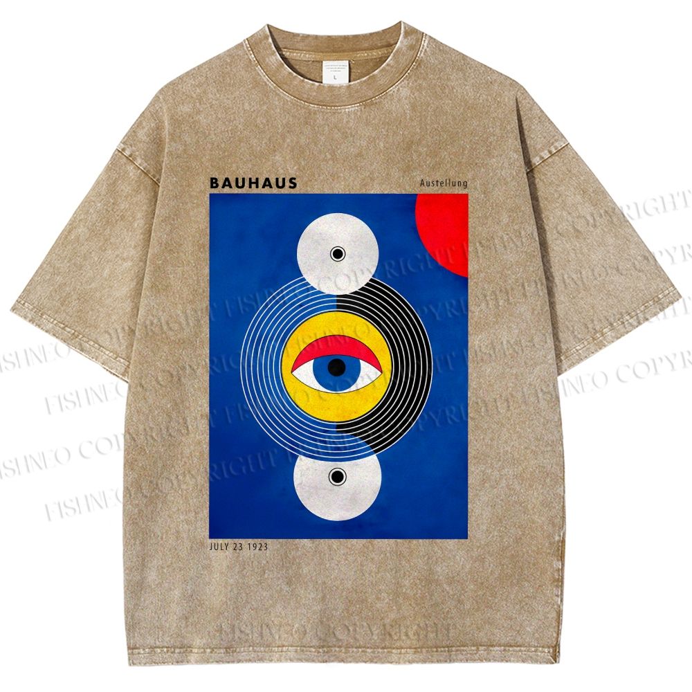 Unisex Bauhaus Geometric Eyes Printed Washed Tee