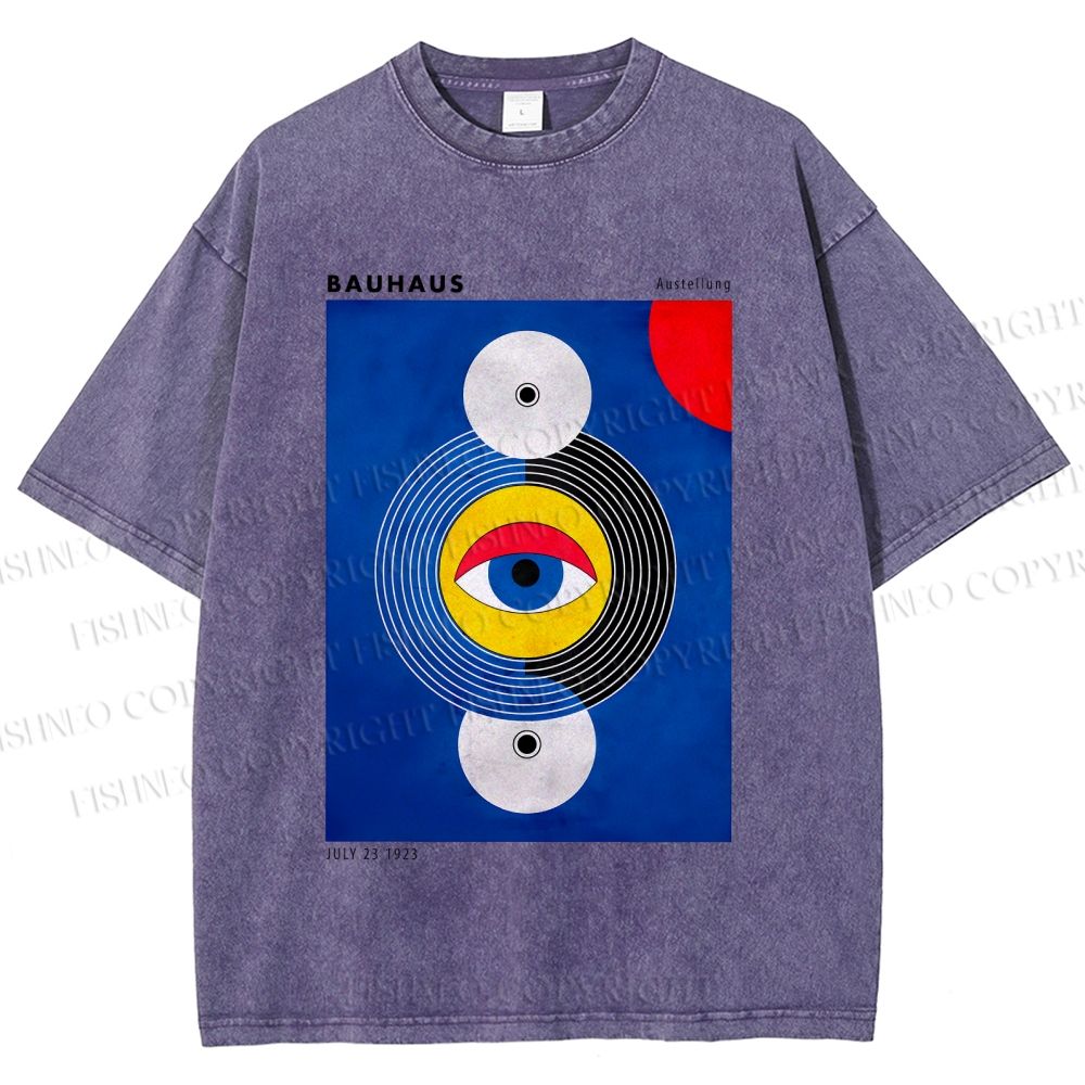 Unisex Bauhaus Geometric Eyes Printed Washed Tee