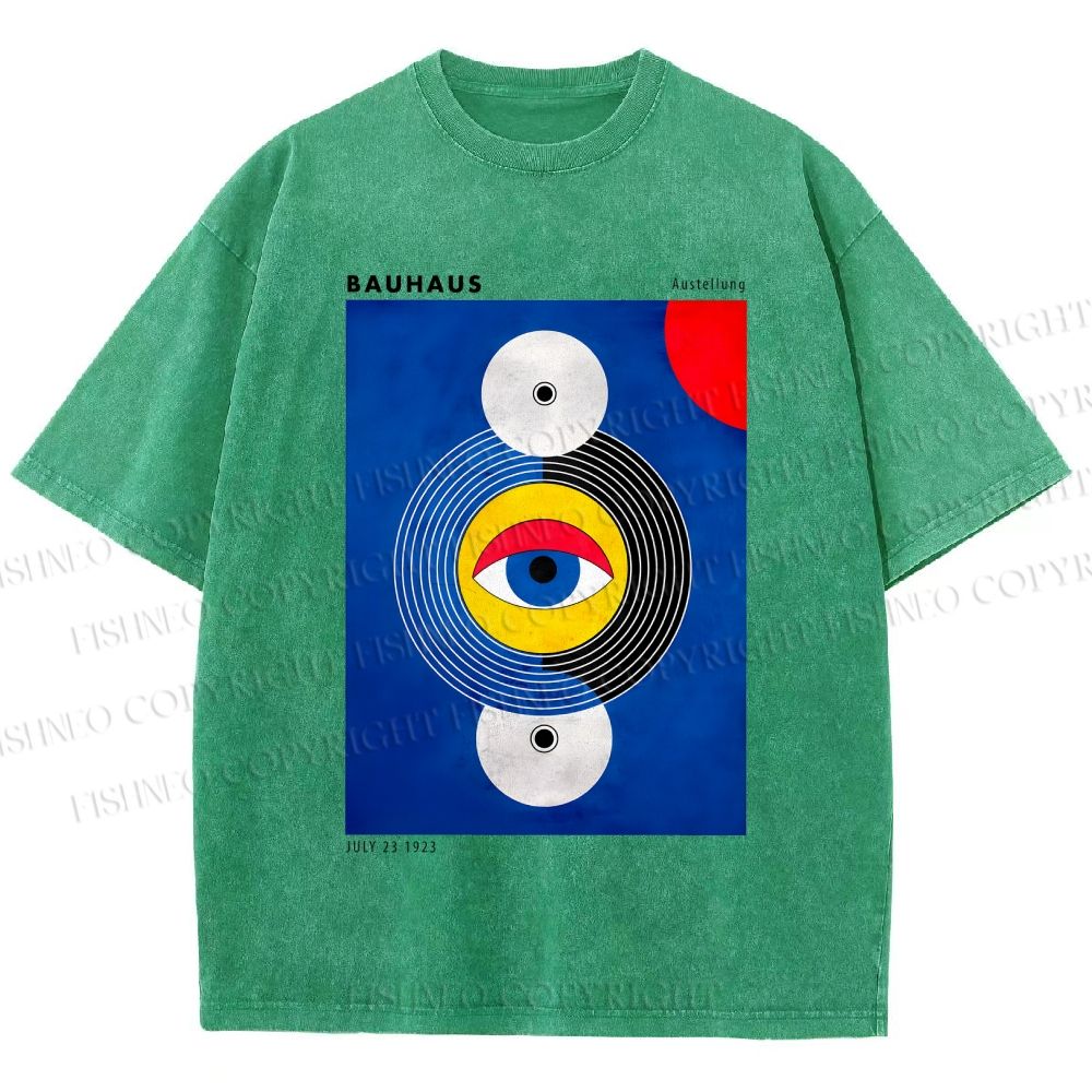 Unisex Bauhaus Geometric Eyes Printed Washed Tee