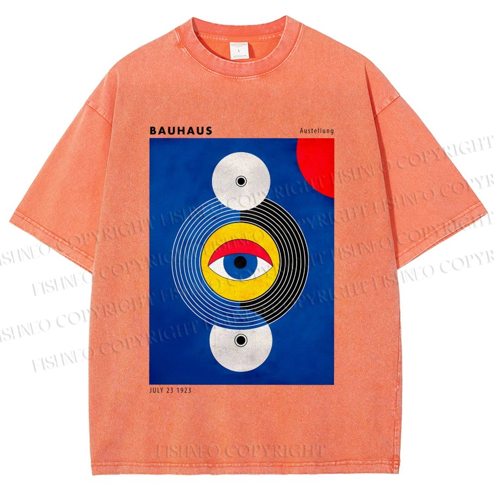 Unisex Bauhaus Geometric Eyes Printed Washed Tee