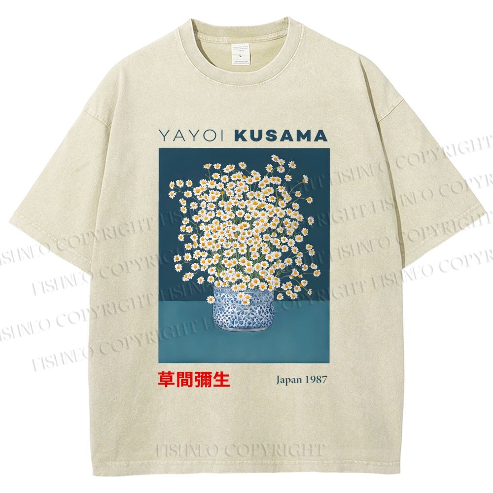 Unisex Yayoi Kusama Flowers Printed Washed Tee