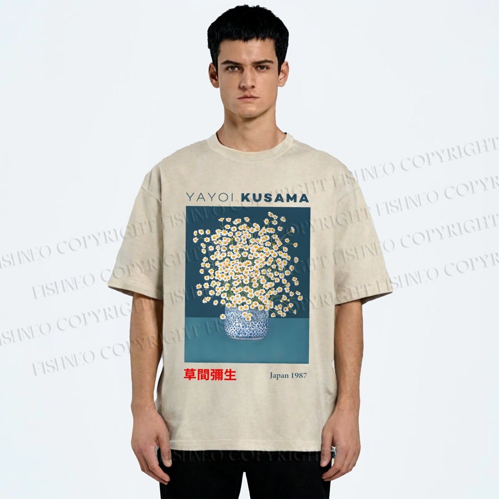 Unisex Yayoi Kusama Flowers Printed Washed Tee