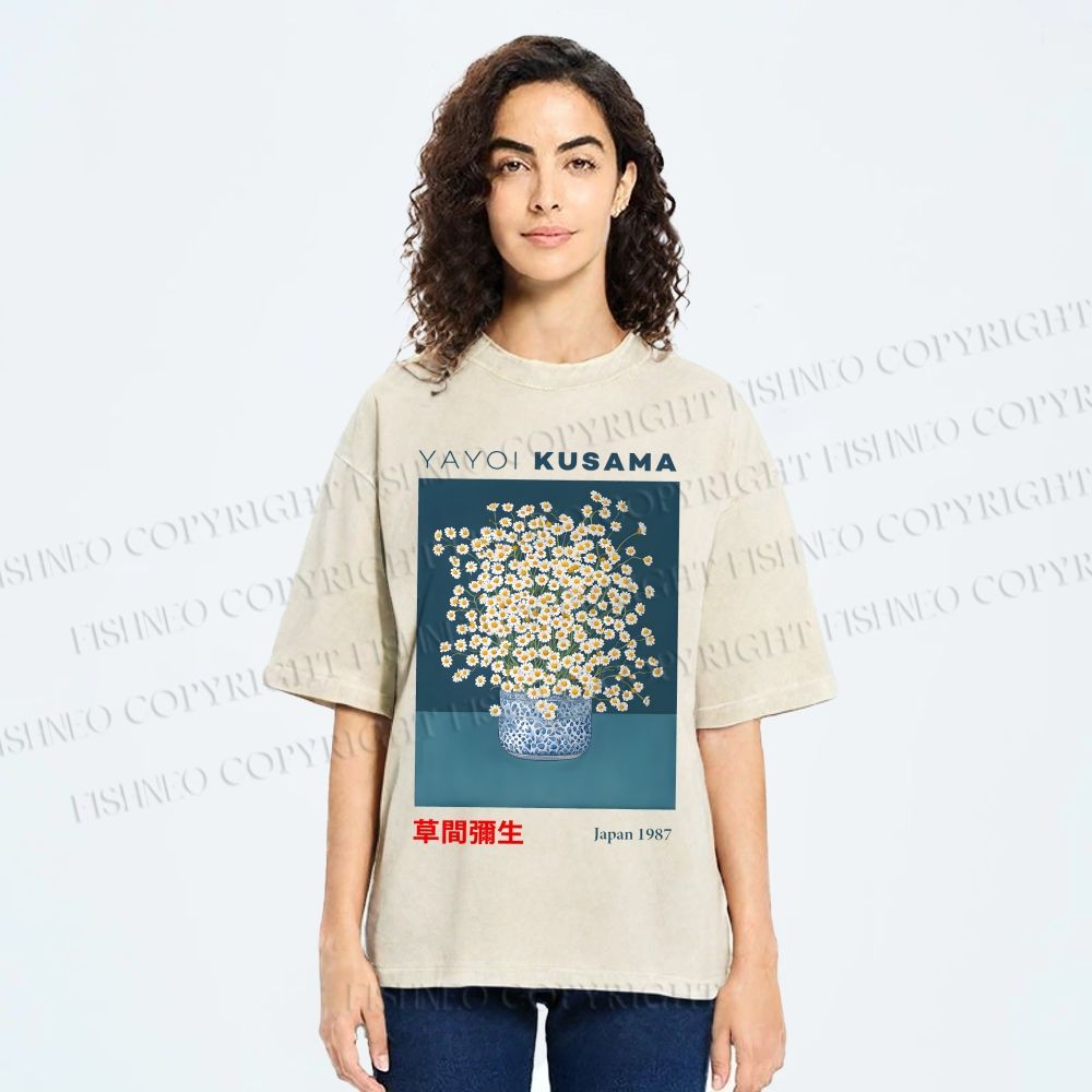 Unisex Yayoi Kusama Flowers Printed Washed Tee