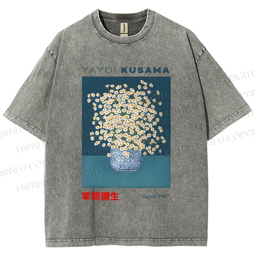 Unisex Yayoi Kusama Flowers Printed Washed Tee
