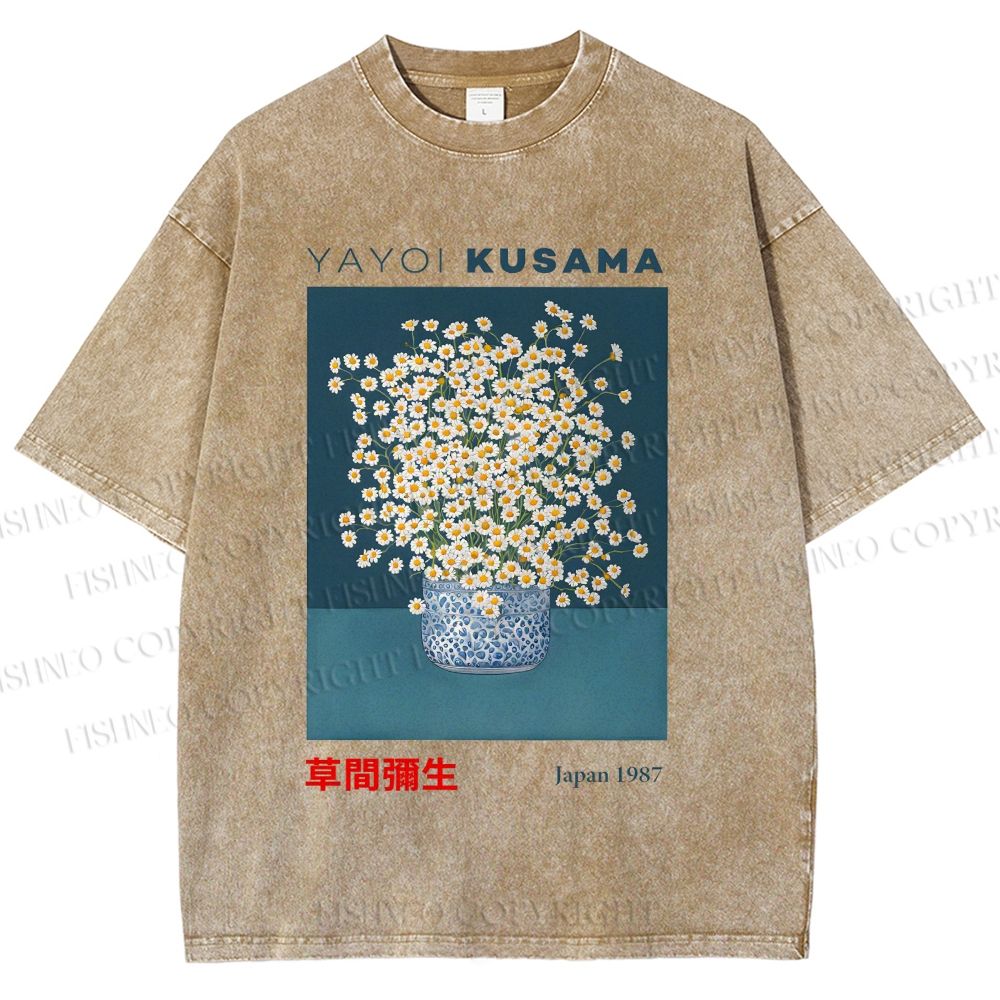 Unisex Yayoi Kusama Flowers Printed Washed Tee