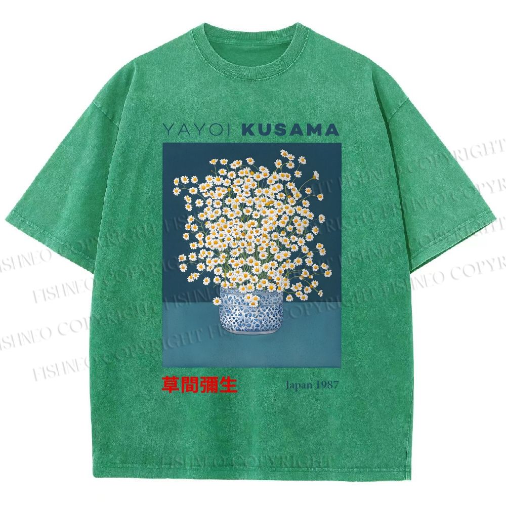 Unisex Yayoi Kusama Flowers Printed Washed Tee