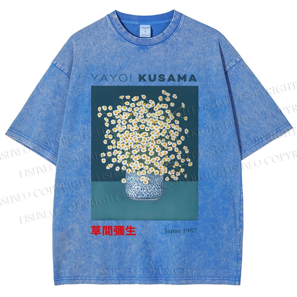 Unisex Yayoi Kusama Flowers Printed Washed Tee