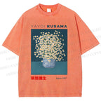 Unisex Yayoi Kusama Flowers Printed Washed Tee