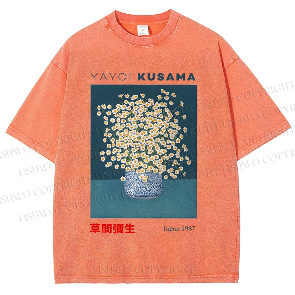 Unisex Yayoi Kusama Flowers Printed Washed Tee