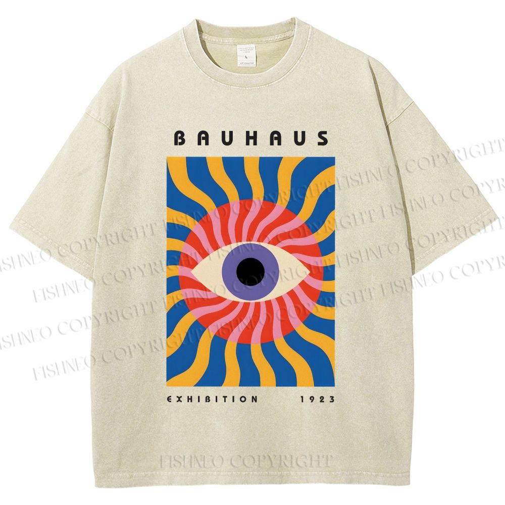 Unisex Bauhaus Geometric Eyes Printed Washed Tee