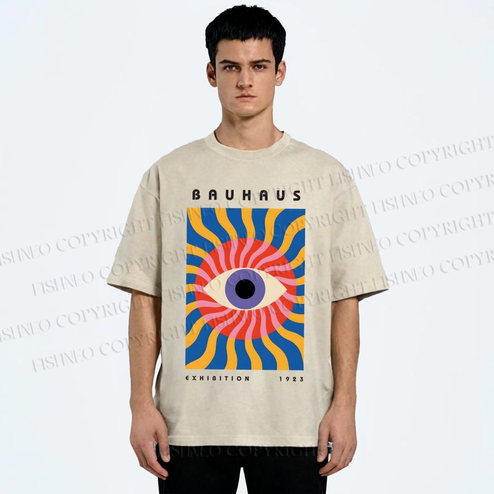 Unisex Bauhaus Geometric Eyes Printed Washed Tee