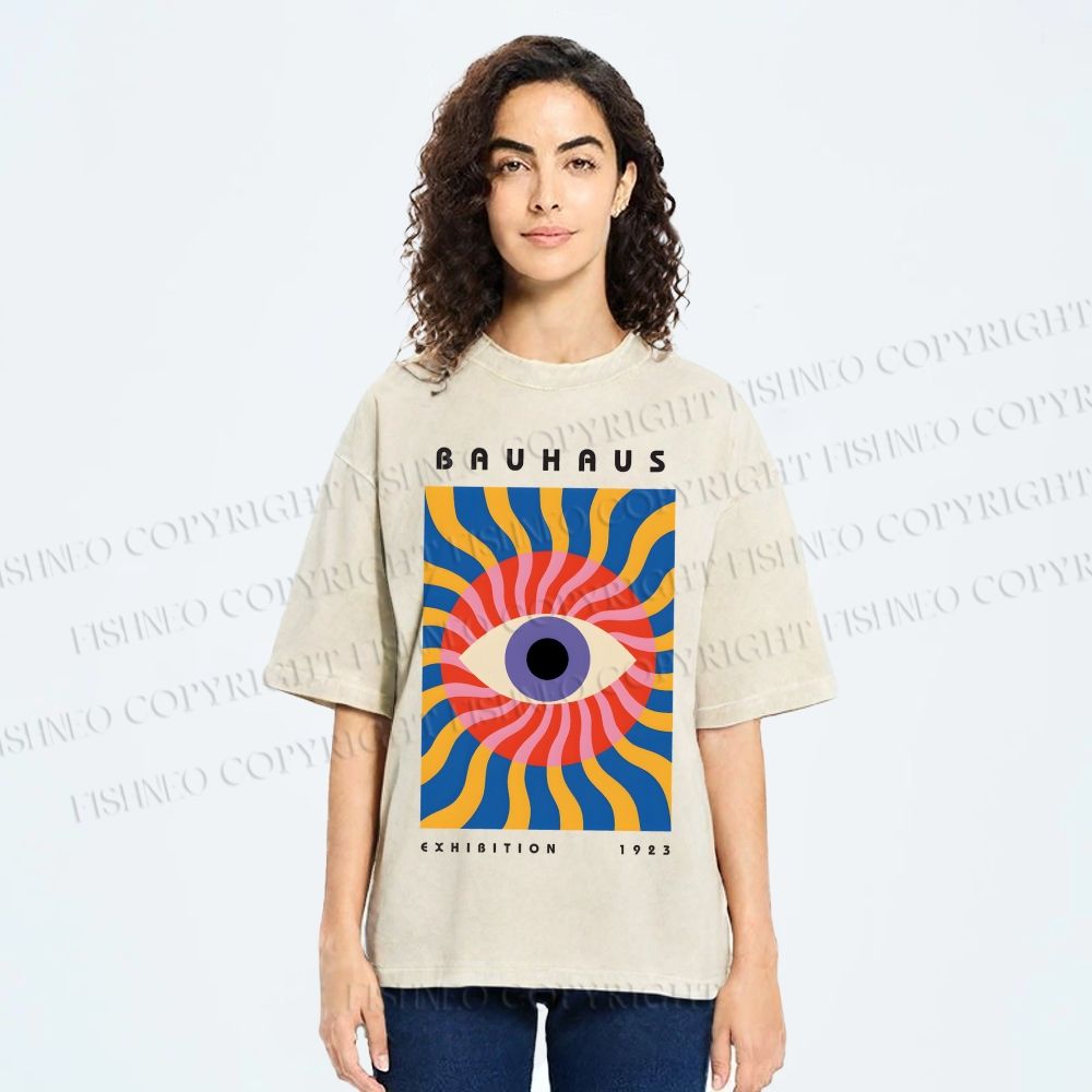 Unisex Bauhaus Geometric Eyes Printed Washed Tee
