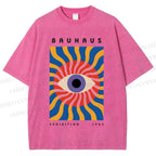 Unisex Bauhaus Geometric Eyes Printed Washed Tee