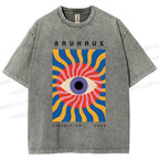 Unisex Bauhaus Geometric Eyes Printed Washed Tee