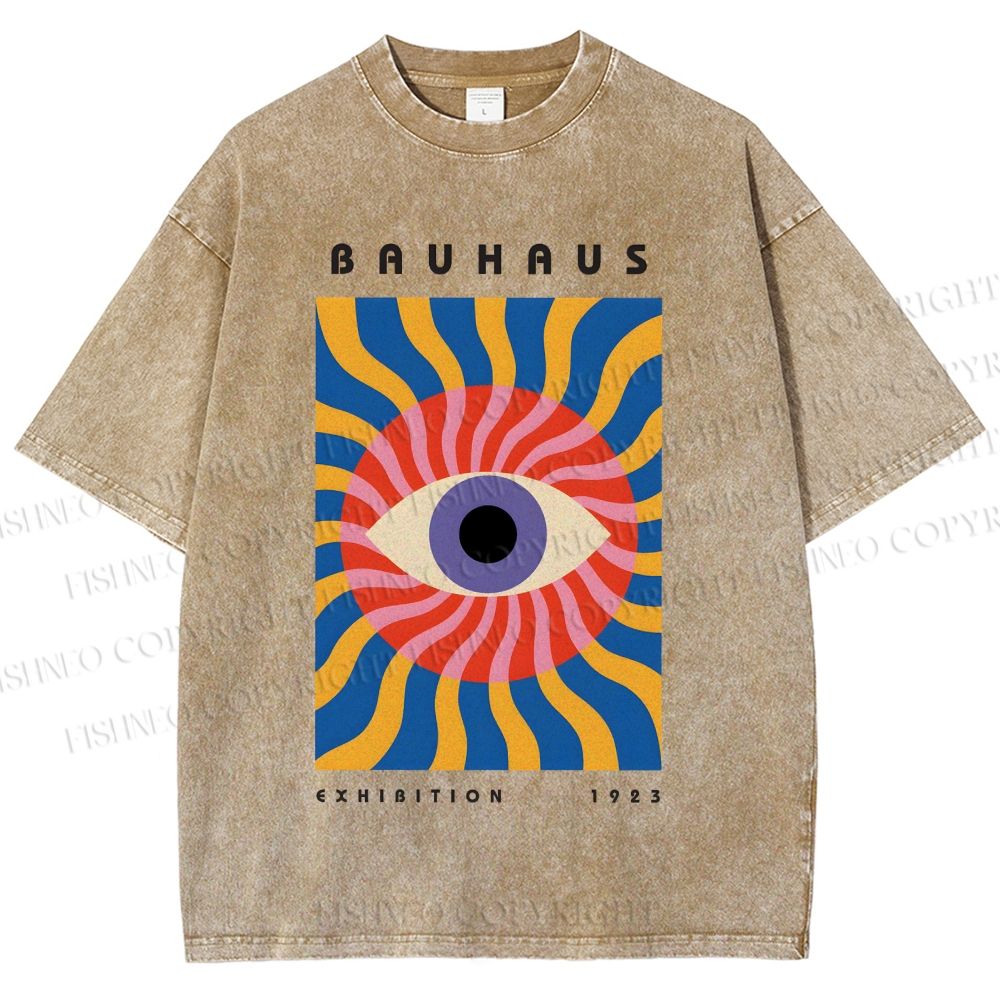 Unisex Bauhaus Geometric Eyes Printed Washed Tee