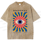 Unisex Bauhaus Geometric Eyes Printed Washed Tee