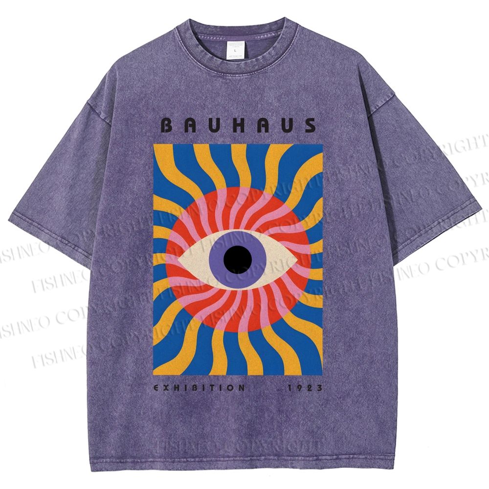 Unisex Bauhaus Geometric Eyes Printed Washed Tee