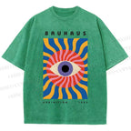 Unisex Bauhaus Geometric Eyes Printed Washed Tee