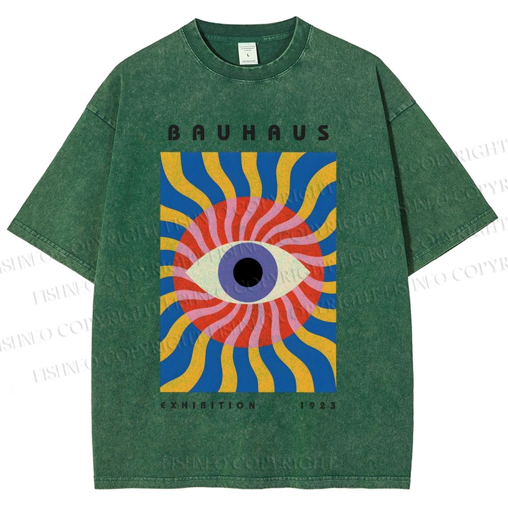 Unisex Bauhaus Geometric Eyes Printed Washed Tee
